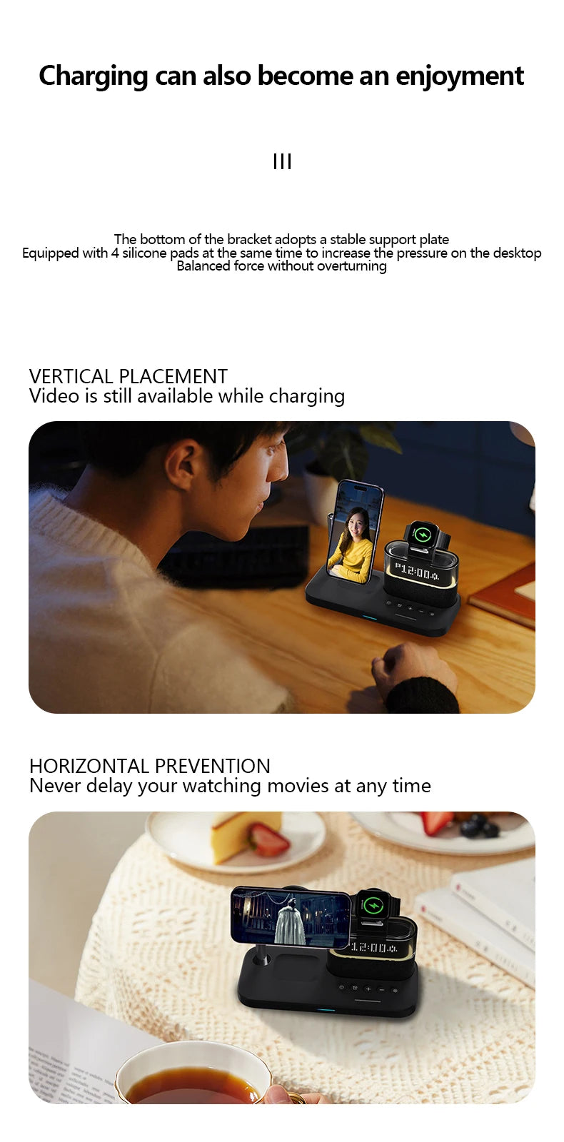 5 in 1 Magnetic Qi2 Wireless Charger with Alarm Clock