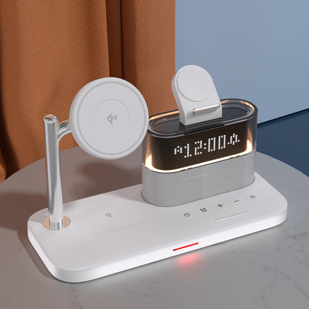 5 in 1 Magnetic Qi2 Wireless Charger with Alarm Clock