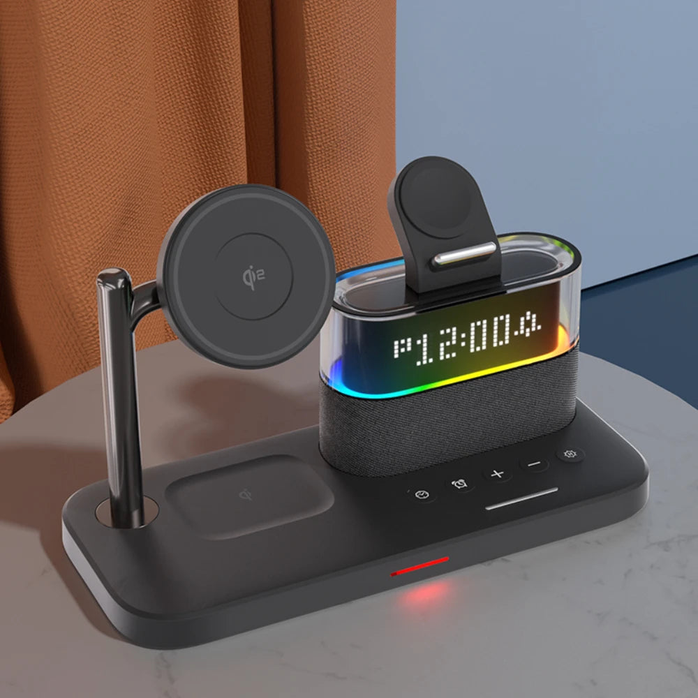 5 in 1 Magnetic Qi2 Wireless Charger with Alarm Clock
