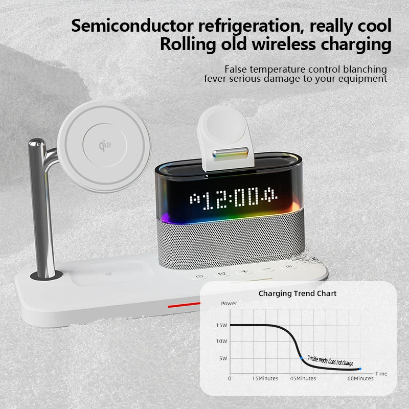 5 in 1 Magnetic Qi2 Wireless Charger with Alarm Clock