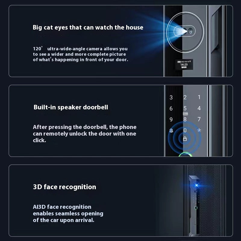 3D Face Recognition Automatic Fingerprint Lock Password Lock Peephole Viewer Smart Lock