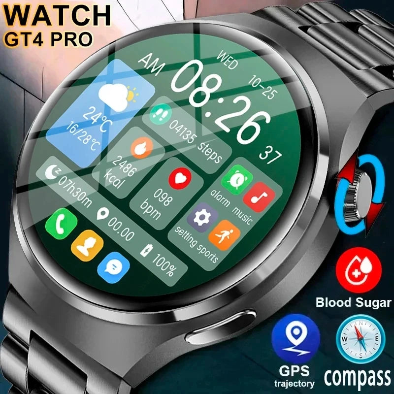 Für Huawei GT4 PRO Smart Uhr Männer Uhr 4 Pro AMOLED HD Bildschirm Bluetooth Anruf GPS NFC Herzfrequenz BloodSugar smartWatch 2024 Neue