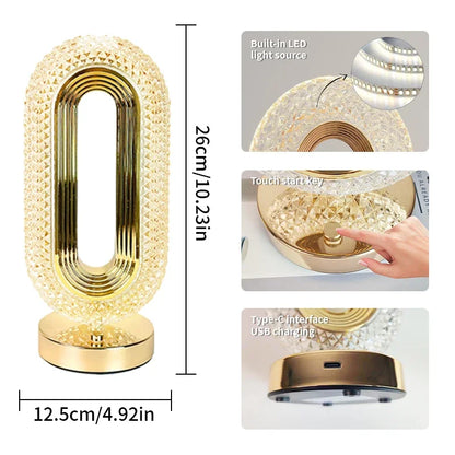 Modern Oval Style USB Rechargeable Crystal Table Lamp
