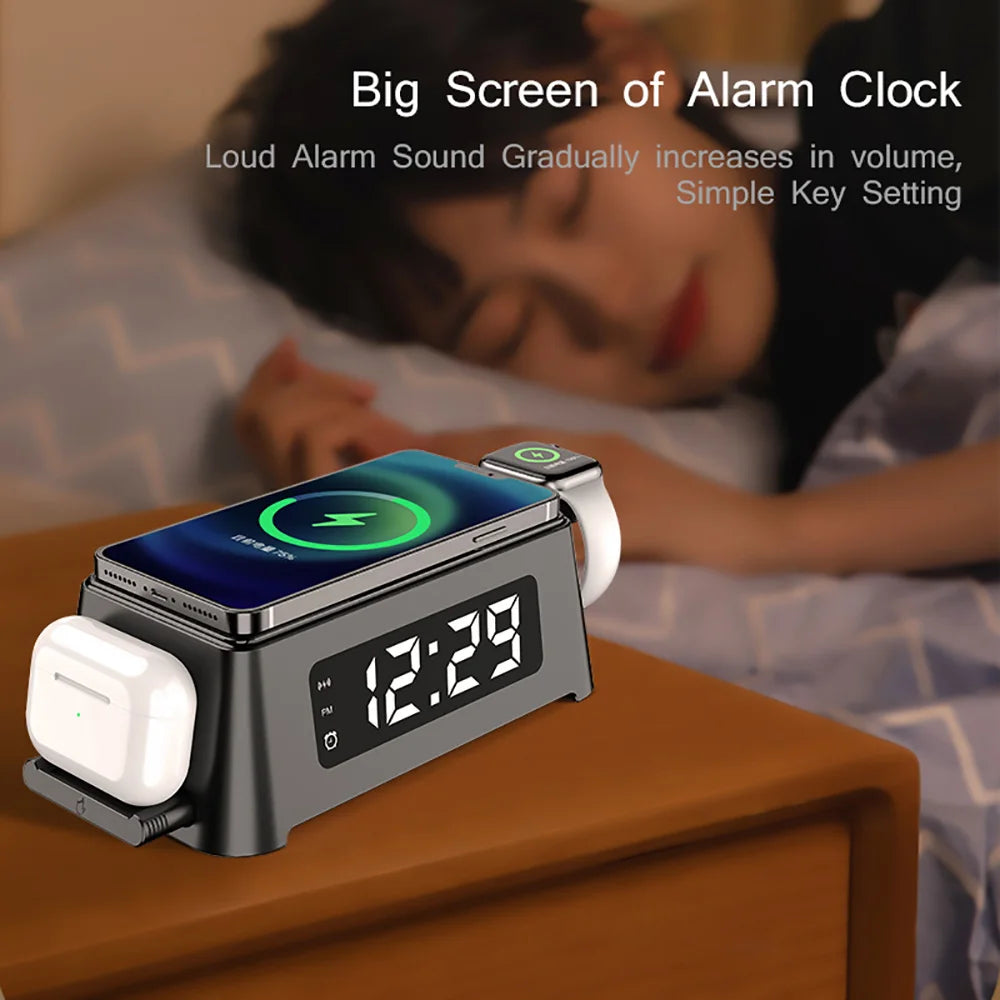 3 in 1 Wireless Charger with Digital Alarm Clock