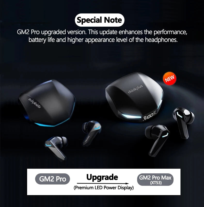 New Lenovo GM2 PRO MAX Wireless Bluetooth 5.4 Earphones LED Digital Display Waterproof Earbuds Noise Cancelling Gaming Headset