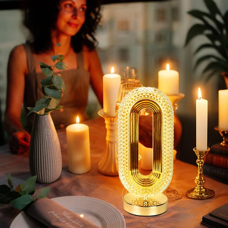 Modern Oval Style USB Rechargeable Crystal Table Lamp
