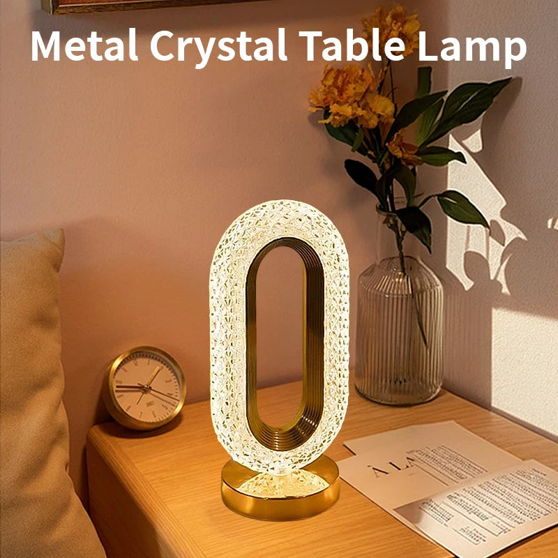 Modern Oval Style USB Rechargeable Crystal Table Lamp
