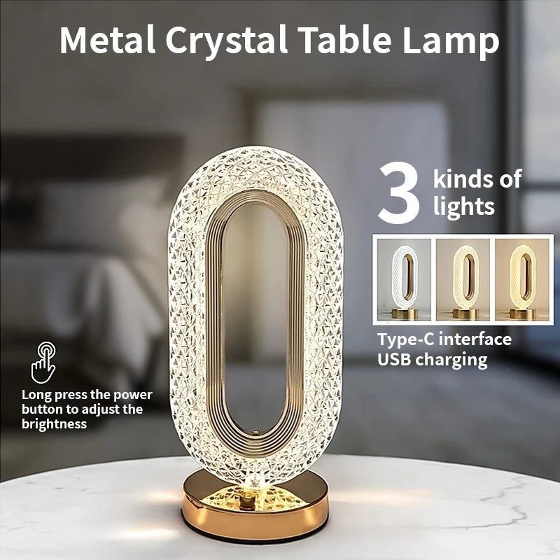 Modern Oval Style USB Rechargeable Crystal Table Lamp