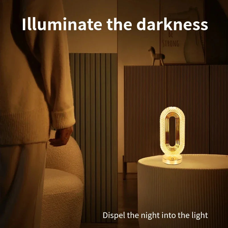 Modern Oval Style USB Rechargeable Crystal Table Lamp