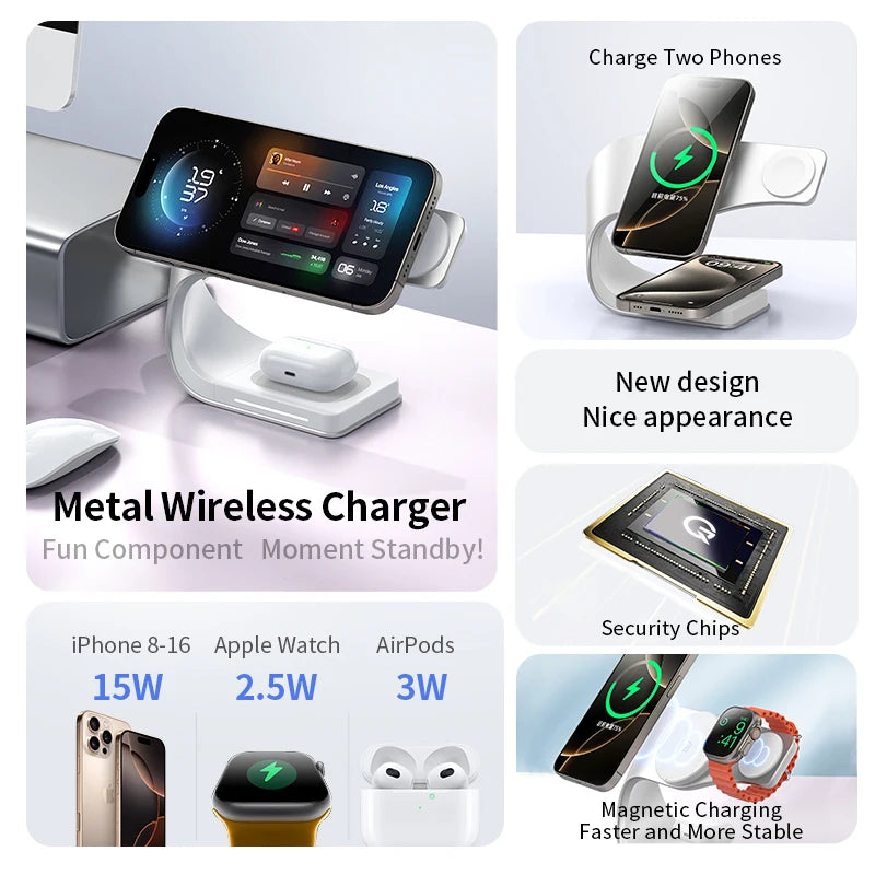 4 in 1 Metal Shell Wireless Charger Station